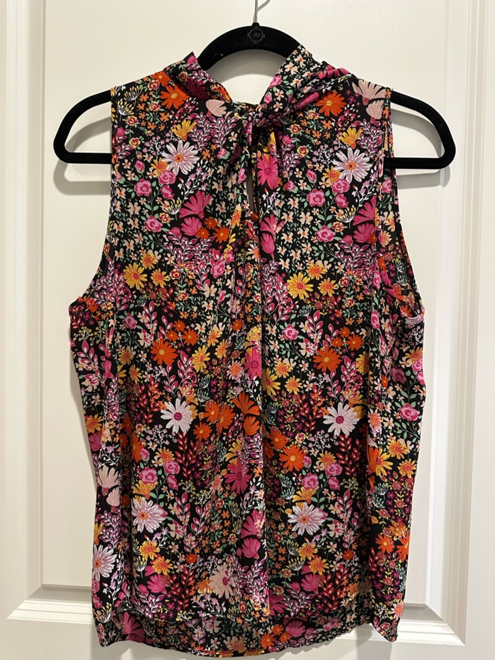 Floral Tie-Neck Sleeveless Camisole - Pink, Orange & Yellow